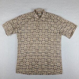 Burma Bibas Shirt Mens Medium Brown Gray Aztec 60‎ Singles Hawaiian Button Up